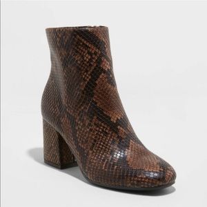 A NEW DAY Brown Snakeskin Booties
